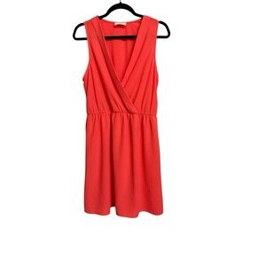 Everly Dress Womens L Coral Surplice V Neck Sleeveless Elastic Waist USA